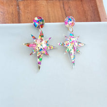 Load image into Gallery viewer, Star of Bethlehem Earrings - Gold Sparkle // Christmas, Holiday
