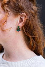 Load image into Gallery viewer, Christmas Tree Studs - Green Sparkle // Holiday Earrings
