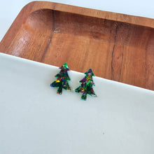 Load image into Gallery viewer, Christmas Tree Studs - Green Sparkle // Holiday Earrings
