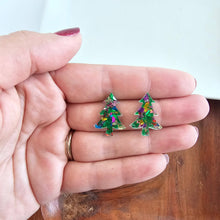 Load image into Gallery viewer, Christmas Tree Studs - Green Sparkle // Holiday Earrings
